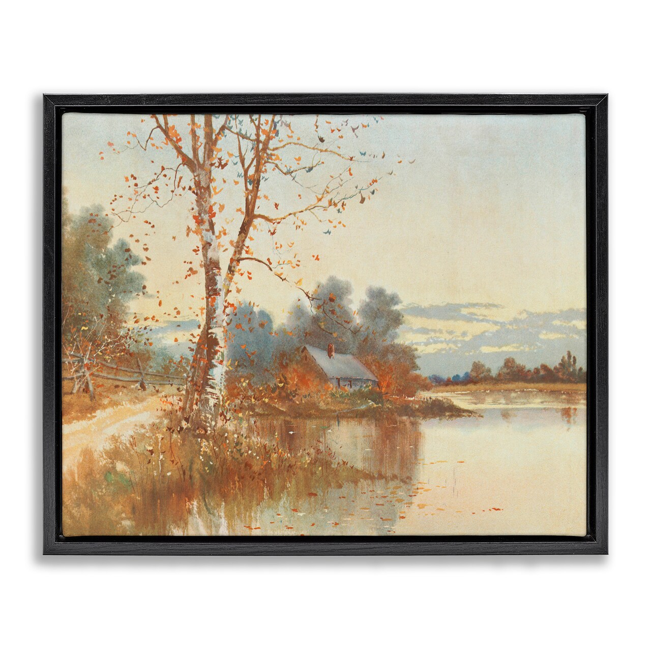 Stupell Industries Autumn Cabin Along River Floating Frame, design by Lettered and Lined